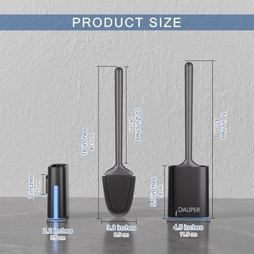 DALIPER Toilet Brush and Holder Set - Flexible Silicone Toilet Bowl Scrubber Brush, Compact Bathroom Brush with Ventilation Base, Black - Image 2