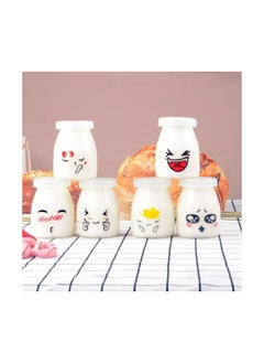 Generic Glass Bottles 6pcs 100ml Glass Jars for Pudding Milk Yogurt Making Mini Dessert Cup with Plastic Lids Pudding Glass Bottle with Cute Emotion Design  - Image 3
