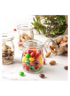 Generic Glass Bottles 6pcs 100ml Glass Jars for Pudding Milk Yogurt Making Mini Dessert Cup with Plastic Lids Pudding Glass Bottle with Cute Emotion Design  - Image 2