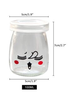 Generic Glass Bottles 6pcs 100ml Glass Jars for Pudding Milk Yogurt Making Mini Dessert Cup with Plastic Lids Pudding Glass Bottle with Cute Emotion Design  - Image 5