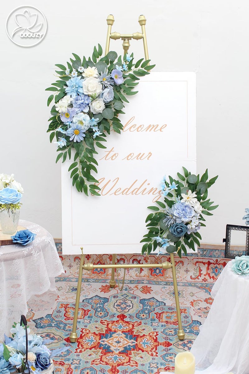 Odouzy Pack of 2 Wedding Arch Decorations Artificial Hanging Flowers Floral Swag for Wedding Welcome Sign Backdrop Balloon Arch Home Party Bridal Ceremony Reusable(Blue) - Image 2