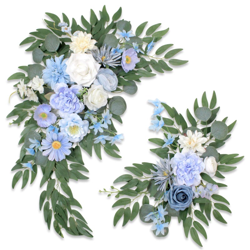 Odouzy Pack of 2 Wedding Arch Decorations Artificial Hanging Flowers Floral Swag for Wedding Welcome Sign Backdrop Balloon Arch Home Party Bridal Ceremony Reusable(Blue) - Image 1