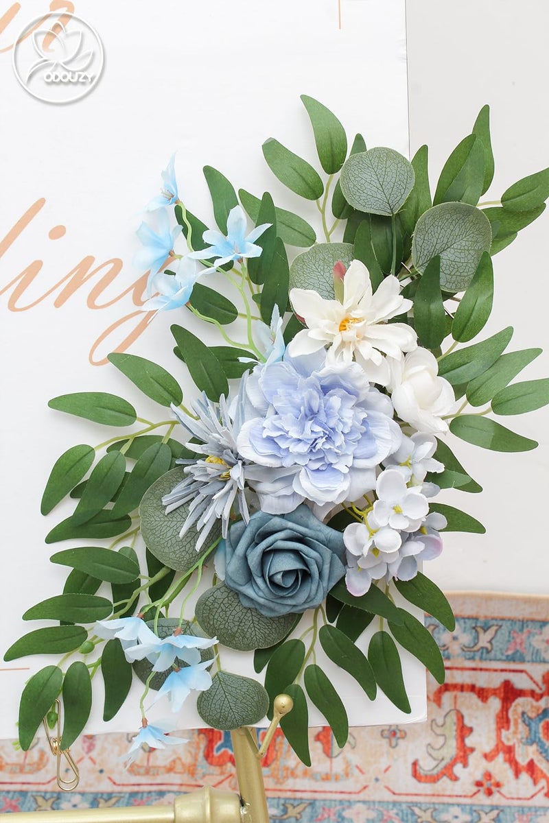 Odouzy Pack of 2 Wedding Arch Decorations Artificial Hanging Flowers Floral Swag for Wedding Welcome Sign Backdrop Balloon Arch Home Party Bridal Ceremony Reusable(Blue) - Image 4