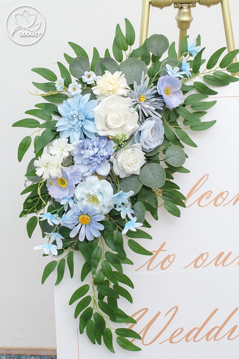 Odouzy Pack of 2 Wedding Arch Decorations Artificial Hanging Flowers Floral Swag for Wedding Welcome Sign Backdrop Balloon Arch Home Party Bridal Ceremony Reusable(Blue) - Image 3