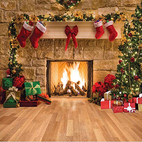 SJOLOON 10x10FT Christmas Photography Backdrops Child Christmas Fireplace Decoration Background for Photo Studio (11209) - Image 1
