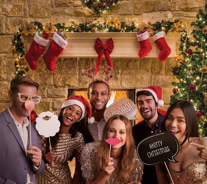 SJOLOON 10x10FT Christmas Photography Backdrops Child Christmas Fireplace Decoration Background for Photo Studio (11209) - Image 2