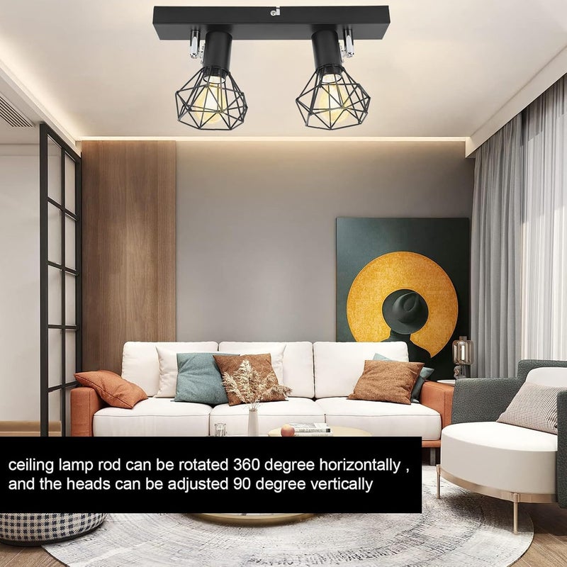Trendy economical quality Ceiling Track Light Fixture, Vintage Cage Wall Ceiling Mount Lamp with Dimmer Switch for Kitchen Living Room Bedroom Rotatable Adjustable Head, Hardwired Installation - Image 2