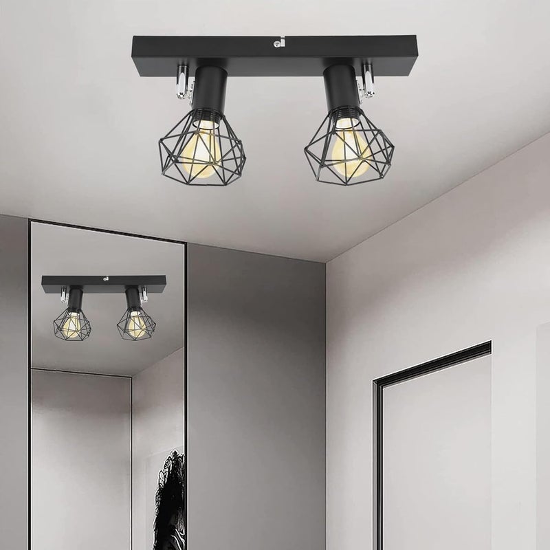 Trendy economical quality Ceiling Track Light Fixture, Vintage Cage Wall Ceiling Mount Lamp with Dimmer Switch for Kitchen Living Room Bedroom Rotatable Adjustable Head, Hardwired Installation - Image 4