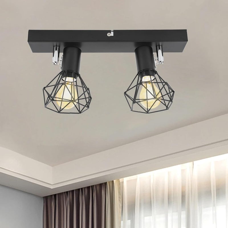 Trendy economical quality Ceiling Track Light Fixture, Vintage Cage Wall Ceiling Mount Lamp with Dimmer Switch for Kitchen Living Room Bedroom Rotatable Adjustable Head, Hardwired Installation - Image 3