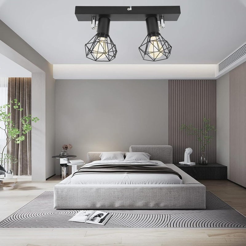 Trendy economical quality Ceiling Track Light Fixture, Vintage Cage Wall Ceiling Mount Lamp with Dimmer Switch for Kitchen Living Room Bedroom Rotatable Adjustable Head, Hardwired Installation - Image 5