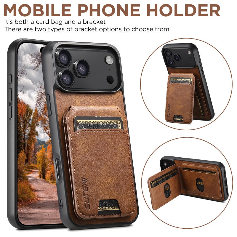 Suteni For Iphone 17 Pro H02 Leather Wallet Stand Back Phone Case(Brown) - Image 3