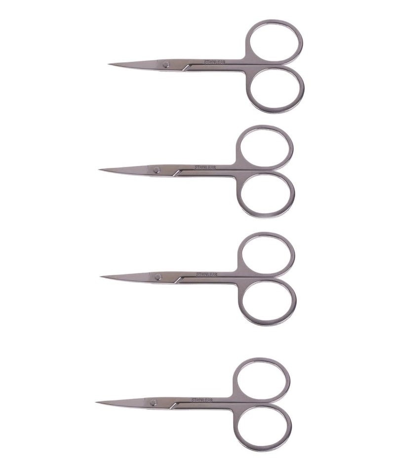 Toolbux 4PC Stainless Steel Beauty Makeup Mini Small Scissors Size Eyebrow Nose Hair Manicure Pedicure Shears Cosmetics Tool 45 inch - Image 1