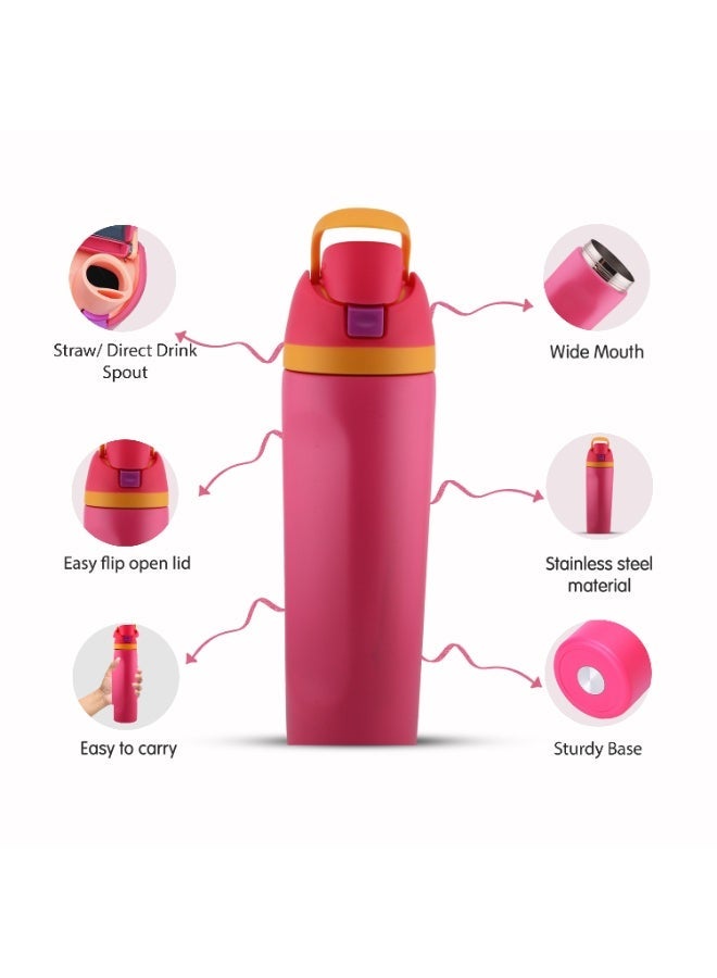CRAVISTA 24oz Stainless Steel Water Bottle – Double Wall Vacuum Insulated Flask with Spout & Straw, BPA-Free, Leak-Proof Sports Water Bottle for Hot & Cold Drinks (Pink) - Image 3