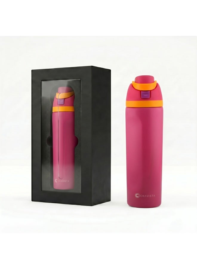 CRAVISTA 24oz Stainless Steel Water Bottle – Double Wall Vacuum Insulated Flask with Spout & Straw, BPA-Free, Leak-Proof Sports Water Bottle for Hot & Cold Drinks (Pink) - Image 1