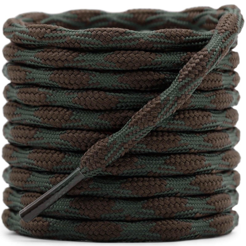 DELELE 2 Pair Round Wave Shape Non Slip Heavy Duty and Durable Outdoor Climbing Shoelaces Dark Green&Coffee Hiking Shoe Laces Shoestrings-47 inch - Image 1