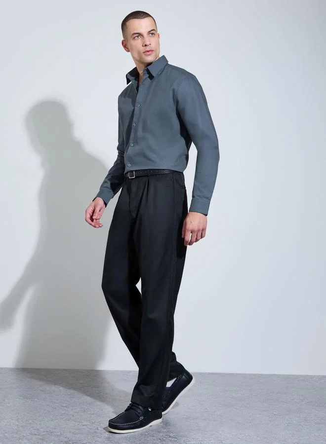 ستايلي Men Grey Solid Regular Fit Oxford Shirt