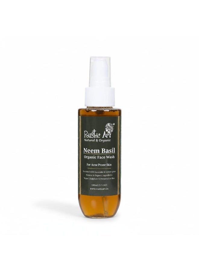 راستيك أرت غسول الوجه العضوي من روستيك آرت بخلاصة النيم والريحان | تنظيف عميق للبشرة الدهنية | منقي يومي لطيف | خالٍ من الكبريتات الطبيعية | عبوة من قطعتين، ١٠٠ مل - Image 2