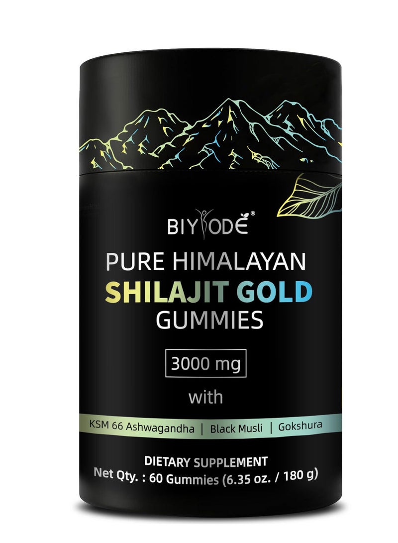 BIYODE Pure Himalayan Shilajit Supplement For Men & Women - High In Trace Minerals & Ashwagandha - Energy, Brain, Immunity Dietary Supplement 60 Gummies - Image 1