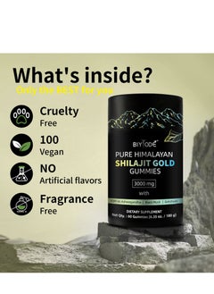 BIYODE Pure Himalayan Shilajit Supplement For Men & Women - High In Trace Minerals & Ashwagandha - Energy, Brain, Immunity Dietary Supplement 60 Gummies  - Image 2