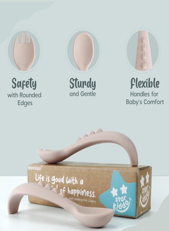 StarKiddo® Soft Silicone Spoon and Fork Set | Silicone Baby Cutlery| Baby Feeding Spoon and Fork| Training Feeding for Kids and Toddlers| BPA Free| Food Grade| Dishwasher Safe (Baby Pink) - Image 4
