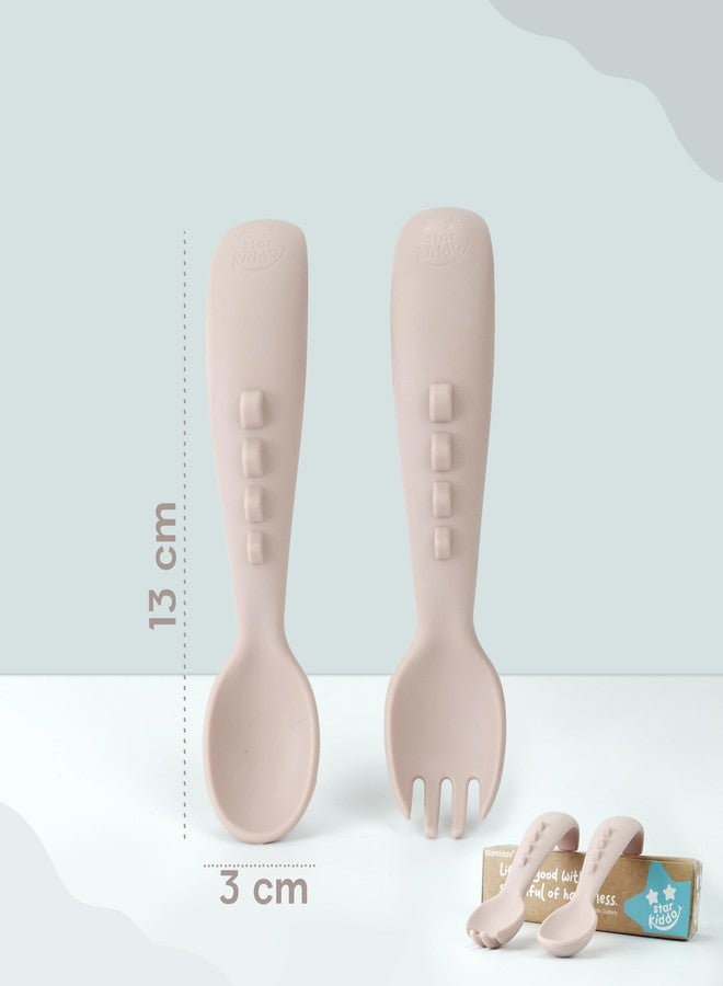 StarKiddo® Soft Silicone Spoon and Fork Set | Silicone Baby Cutlery| Baby Feeding Spoon and Fork| Training Feeding for Kids and Toddlers| BPA Free| Food Grade| Dishwasher Safe (Baby Pink) - Image 2