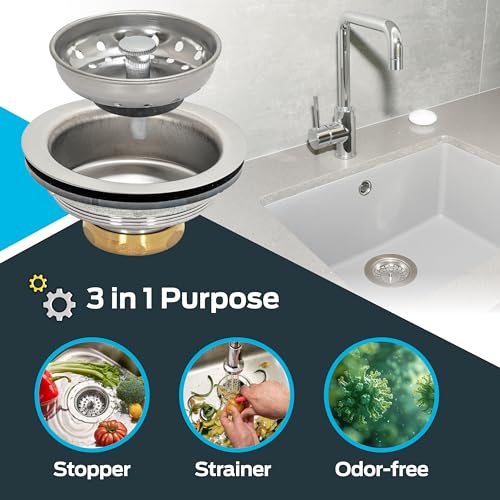 EZ-Flo مصيدة حوض المطبخ EZ-FLO تناسب فتحة 3-1/2 بوصة، مجموعة تصريف الحوض مع صمولة نحاسية قابلة للانزلاق وسلة مثبتة، ستانلس ستيل، 30003 - Image 3