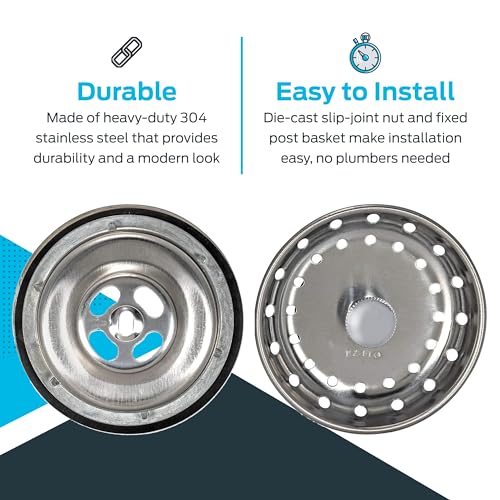 EZ-Flo مصيدة حوض المطبخ EZ-FLO تناسب فتحة 3-1/2 بوصة، مجموعة تصريف الحوض مع صمولة نحاسية قابلة للانزلاق وسلة مثبتة، ستانلس ستيل، 30003 - Image 4