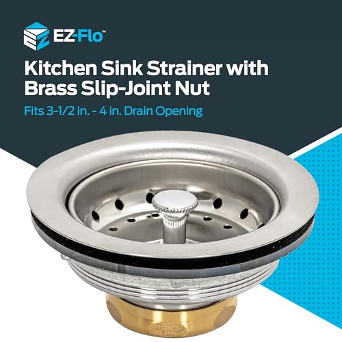 EZ-Flo مصيدة حوض المطبخ EZ-FLO تناسب فتحة 3-1/2 بوصة، مجموعة تصريف الحوض مع صمولة نحاسية قابلة للانزلاق وسلة مثبتة، ستانلس ستيل، 30003 - Image 2
