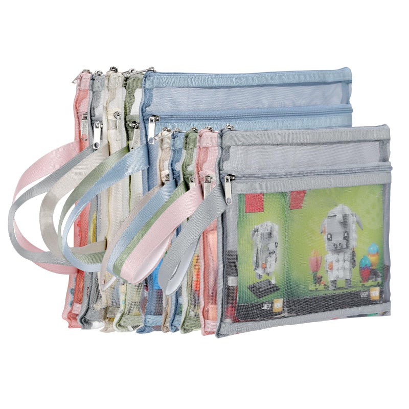 TrueLux 10 Pack Colored Double-Layer Mesh Zipper Pouch Bags, Nylon Building Block Sets Toy Storage & Organization, Breathable See Through (5Pcs A4+5Pcs A5) Pouch with Handle for School Office Games - Image 1