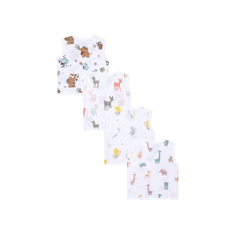 The Boo Boo Club Muslin Jhabla For Baby Extra Soft Organic Cotton Printed (Set Of 4). Gots Certified | 0-3 Months| Kids Summer Wear Set, Multicolor - Image 1