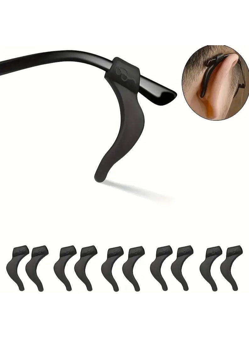 QUALITY 10 Pcs Soft Silicone Eyeglass Retainers | Anti-Slip Ear Hooks for Sports, Kids & Work | Secure Temple Tip Grips Black - Image 1