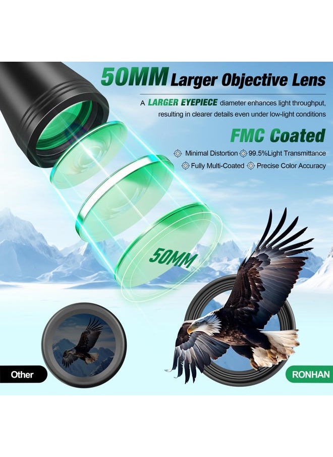 RONHAN Binoculars for Adults High Powered, Military Compact HD Professional/Daily Waterproof 20x50 Binoculars for Bird Watching Travel Hunting Football Games Stargazing with Carrying Case & Strap  - Image 2