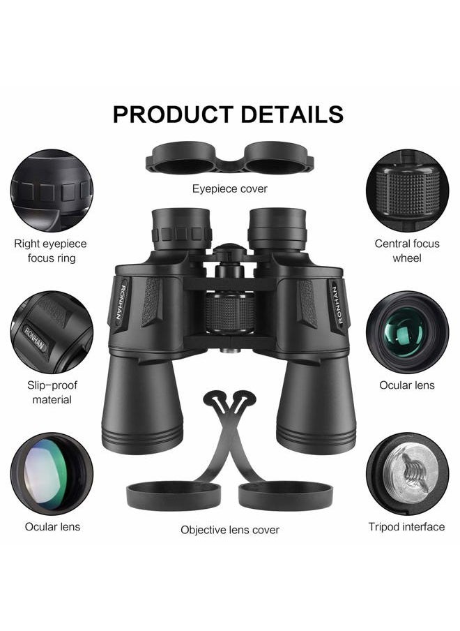 RONHAN Binoculars for Adults High Powered, Military Compact HD Professional/Daily Waterproof 20x50 Binoculars for Bird Watching Travel Hunting Football Games Stargazing with Carrying Case & Strap  - Image 4