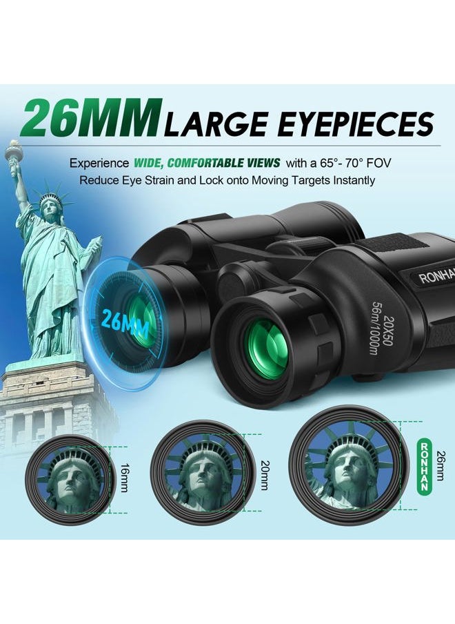 RONHAN Binoculars for Adults High Powered, Military Compact HD Professional/Daily Waterproof 20x50 Binoculars for Bird Watching Travel Hunting Football Games Stargazing with Carrying Case & Strap  - Image 3