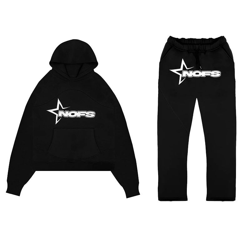 2023 fashion fashion brand letter print loose sweater trousers hip hop streetwear men and women pullover casual suit Black suit