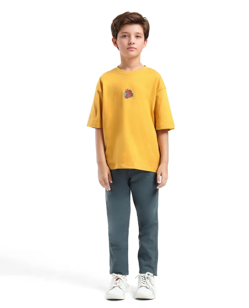 Rare Ones Rare Ones Kids Aerie-T Yellow Cotton Graphic Print Slip-On Oversized Fit T-Shirt