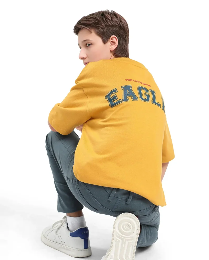 Rare Ones Rare Ones Kids Aerie-T Yellow Cotton Graphic Print Slip-On Oversized Fit T-Shirt