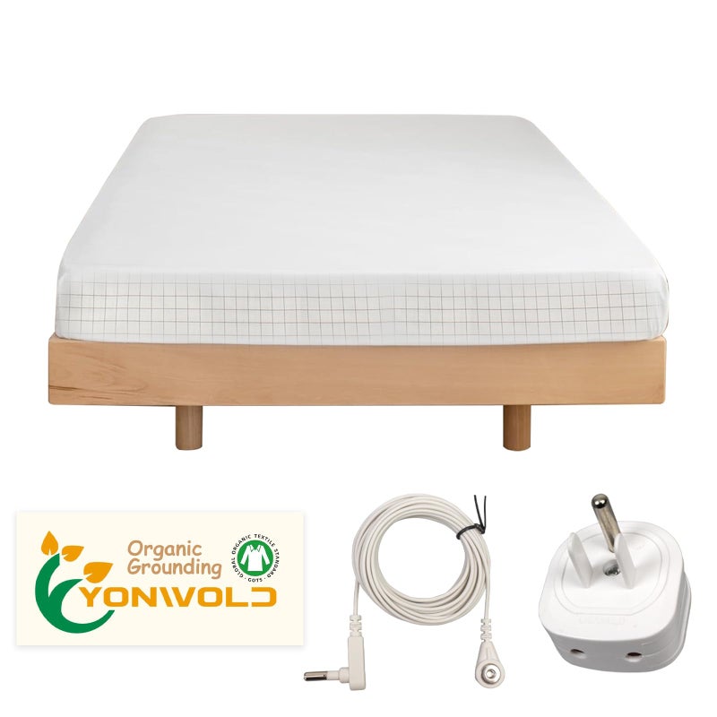 Grounding Sheet Full Size10 Pure Silver Fiber400 Thread Count Organic CottonSoft Earth Grounding Bed Fitted Sheets with Grounding Cord US Safe Adapter Full 54x 75x13