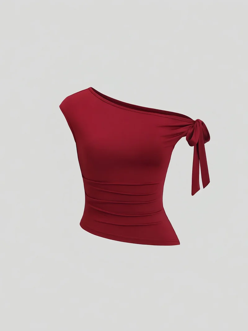 Take Two Burgundy One Shoulder Knot-Detail Top