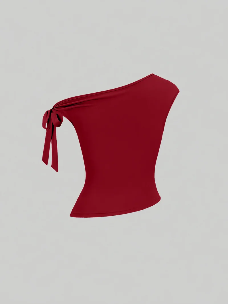 Take Two Burgundy One Shoulder Knot-Detail Top