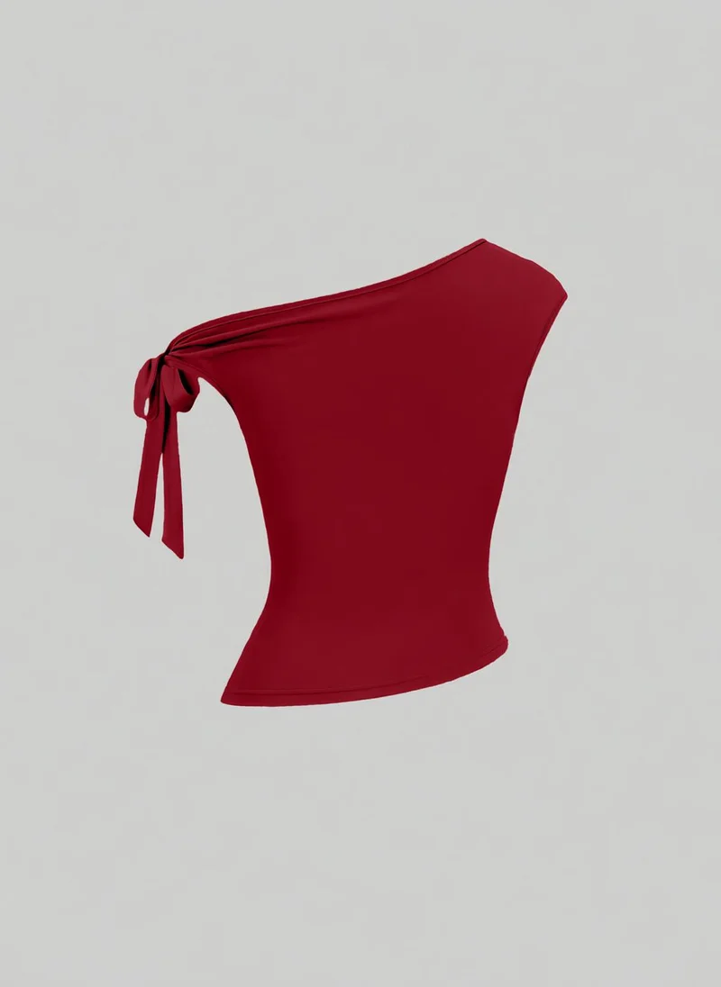 Take Two Burgundy One Shoulder Knot-Detail Top