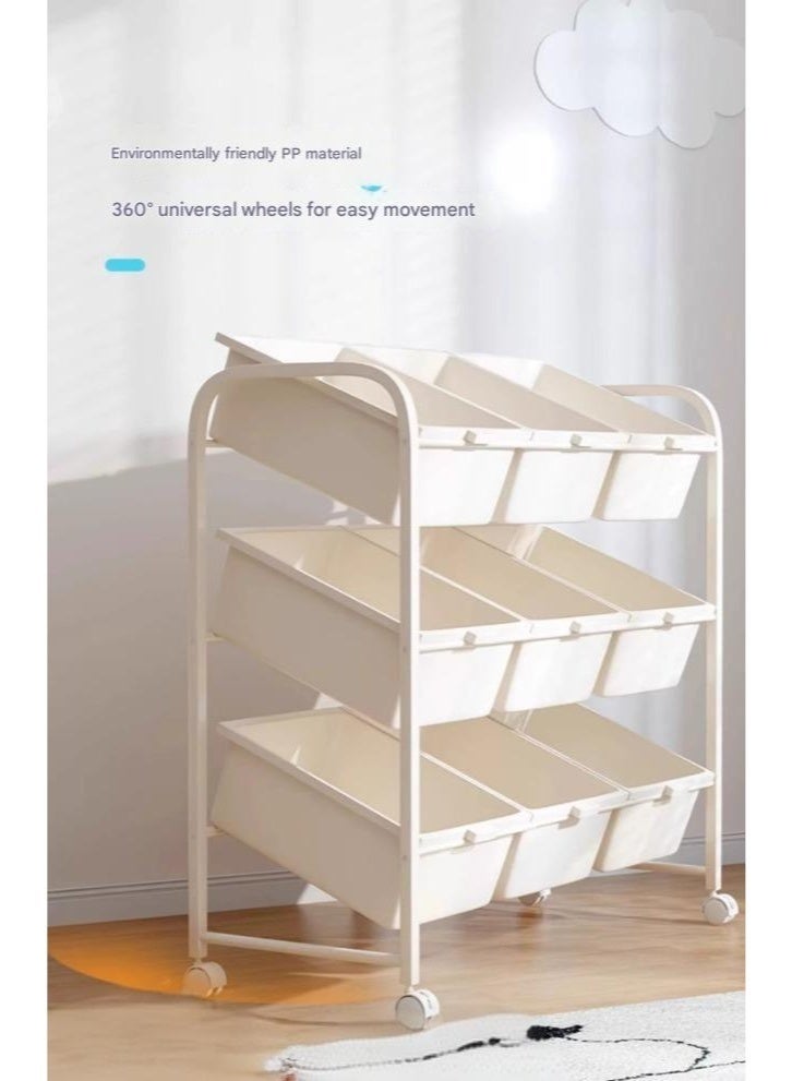 والالا منظم تخزين ألعاب الأطفال مع 9 صناديق تخزين، رف متعدد الأغراض بثلاث طبقات للبنات والأولاد، خزانة تخزين ألعاب بعجلات لغرفة الأطفال، غرفة اللعب، غرفة الحضانة - Image 4