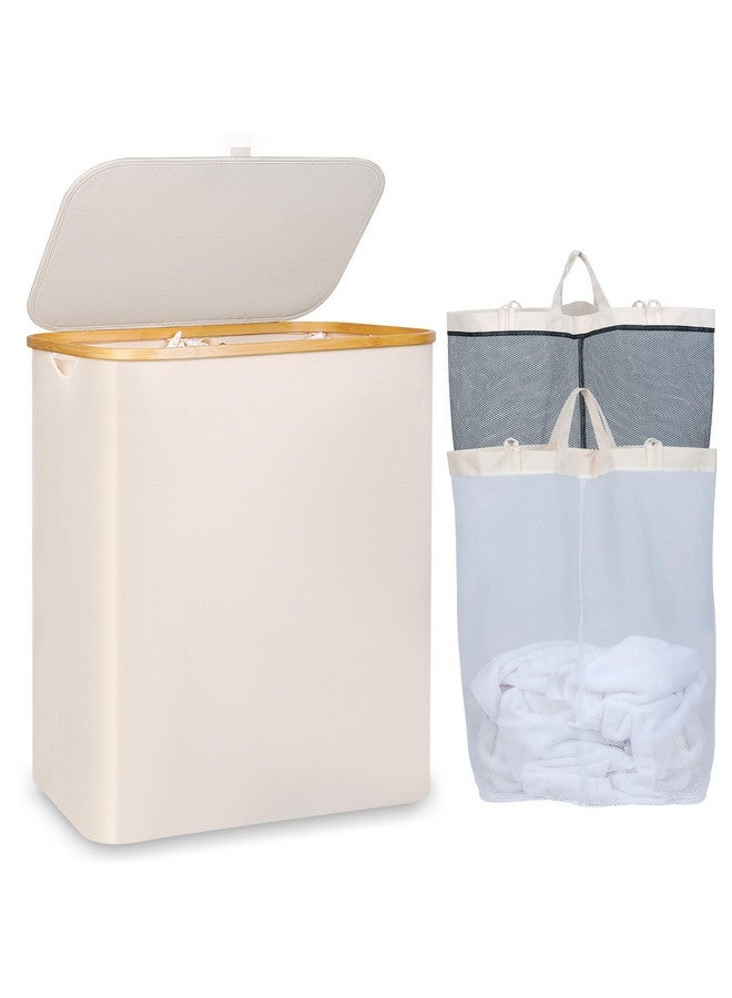 iEGrow iEGrow 150L Laundry Basket with Lid, Large Laundry Hamper with Bamboo Handle, Collapsible Dirty Clothes Hamper Organizer with Removable Inner Bag for Clothes Toys Towels -Beige - Image 1