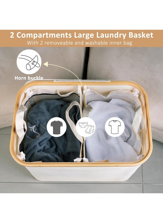 iEGrow iEGrow 150L Laundry Basket with Lid, Large Laundry Hamper with Bamboo Handle, Collapsible Dirty Clothes Hamper Organizer with Removable Inner Bag for Clothes Toys Towels -Beige - Image 3