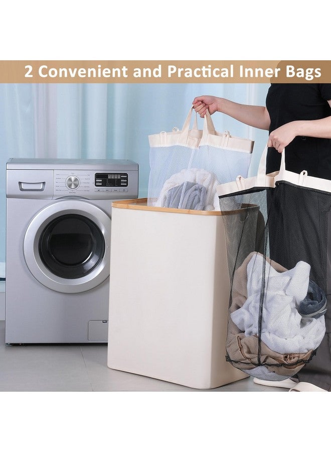 iEGrow iEGrow 150L Laundry Basket with Lid, Large Laundry Hamper with Bamboo Handle, Collapsible Dirty Clothes Hamper Organizer with Removable Inner Bag for Clothes Toys Towels -Beige - Image 5