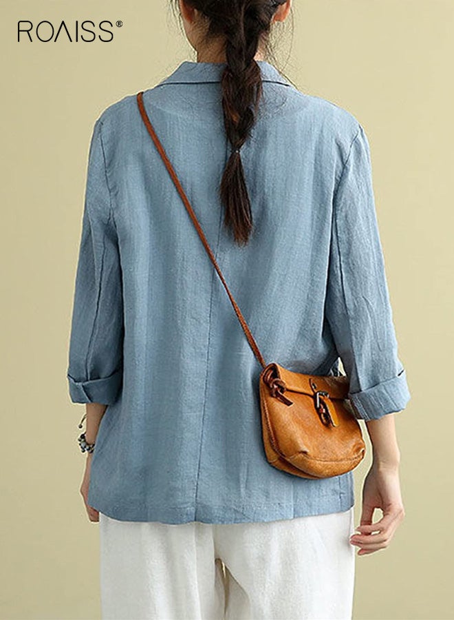 رويس سترة نسائية من الكتان قابلة للتهوية للربيع والصيف، فضفاضة، غير رسمية، بأكمام طويلة، واقية من الشمس، متعددة الاستخدامات، على الطراز البوهيمي، خفيفة الوزن - Image 3