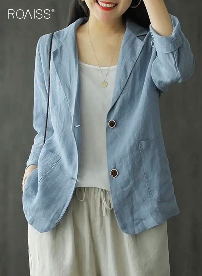 رويس سترة نسائية من الكتان قابلة للتهوية للربيع والصيف، فضفاضة، غير رسمية، بأكمام طويلة، واقية من الشمس، متعددة الاستخدامات، على الطراز البوهيمي، خفيفة الوزن - Image 2