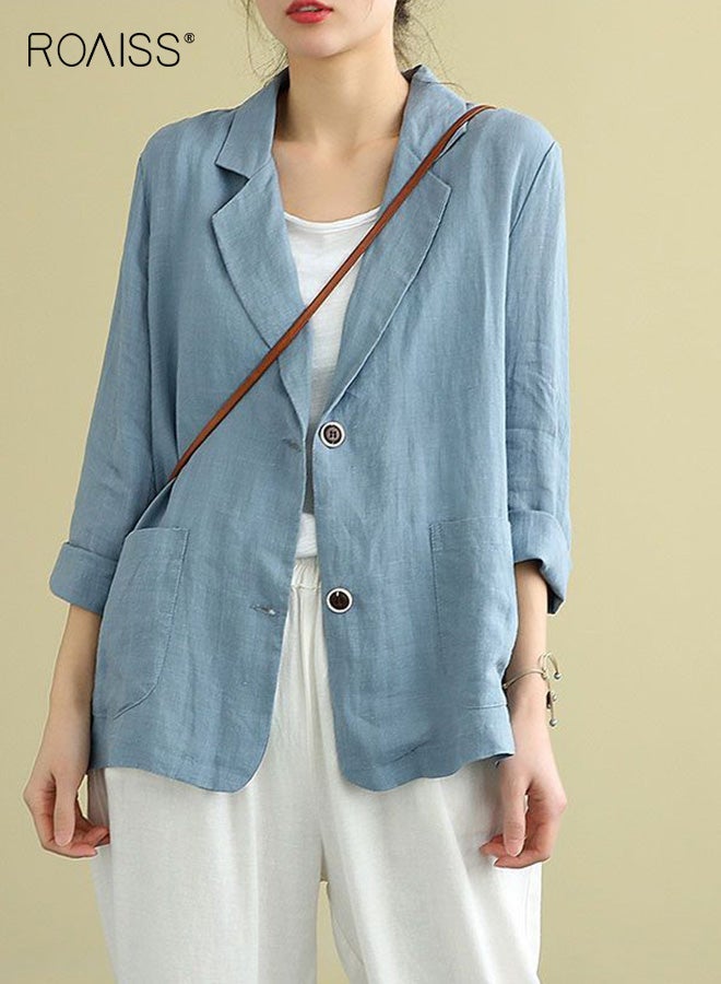 رويس سترة نسائية من الكتان قابلة للتهوية للربيع والصيف، فضفاضة، غير رسمية، بأكمام طويلة، واقية من الشمس، متعددة الاستخدامات، على الطراز البوهيمي، خفيفة الوزن - Image 4