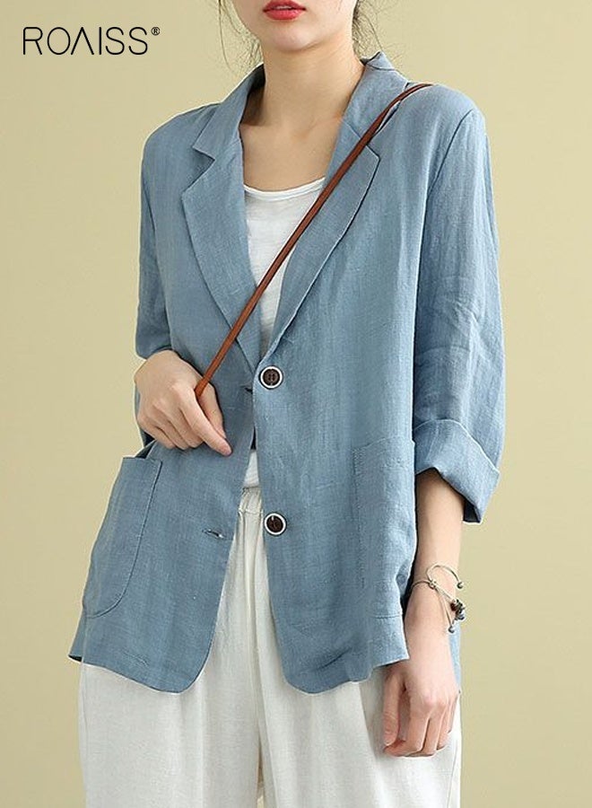 رويس سترة نسائية من الكتان قابلة للتهوية للربيع والصيف، فضفاضة، غير رسمية، بأكمام طويلة، واقية من الشمس، متعددة الاستخدامات، على الطراز البوهيمي، خفيفة الوزن - Image 5