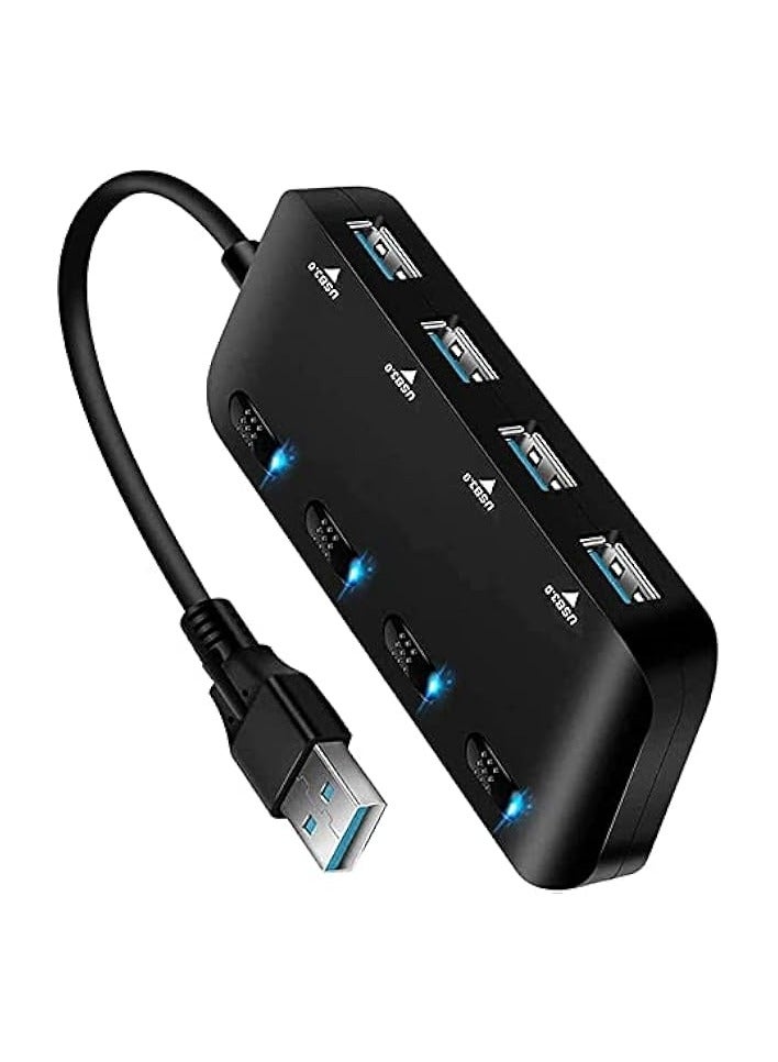 USB 3.0 Hub Ultra-Thin USB splitter,Super Speed USB3.0, 4 Port USB Multifunctional Adapter Extension with Individual On/Off Switch, Portable Expansion Data Hub